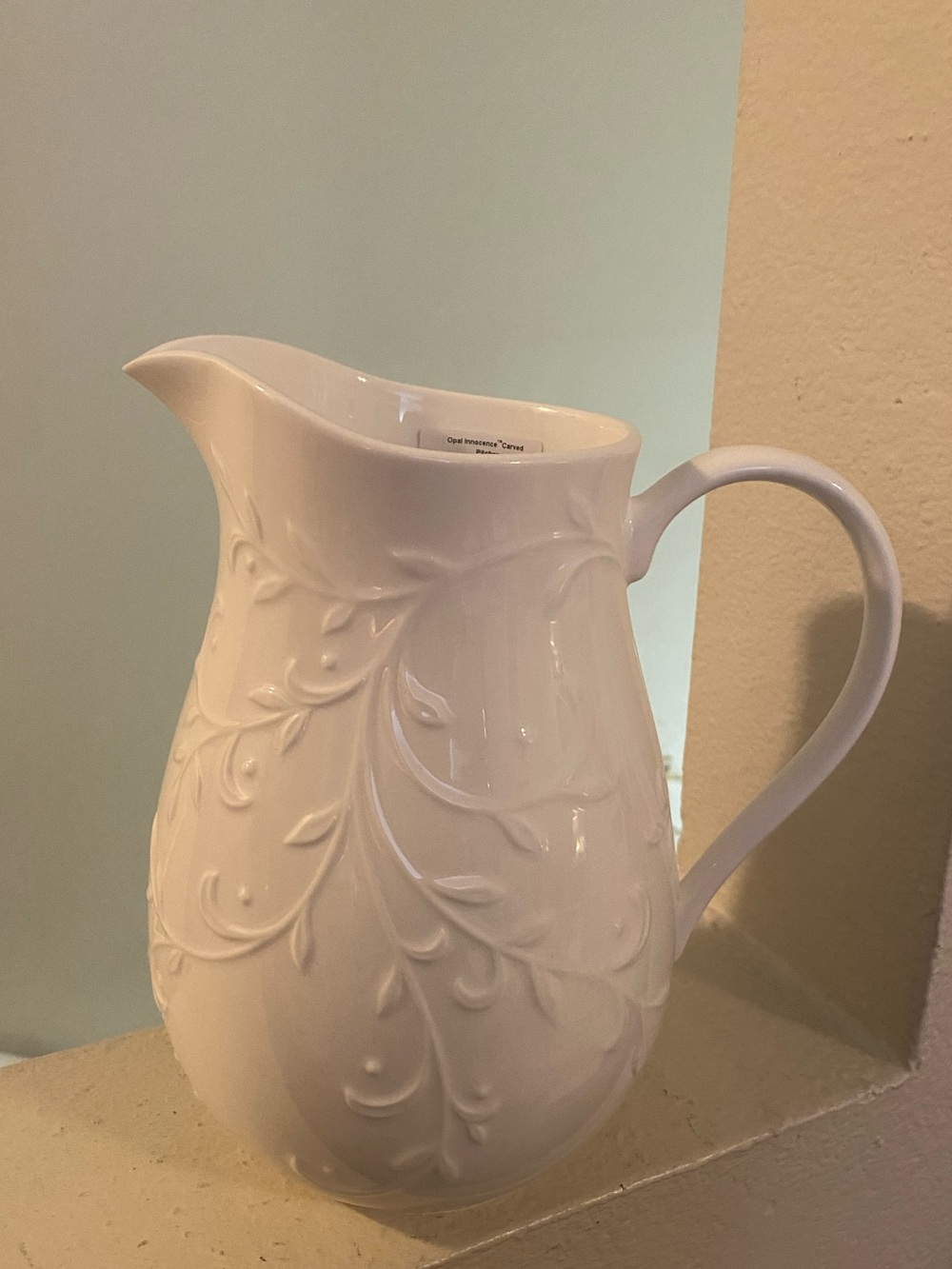 Lenox White Opal Innocence Pitcher. Carved Porcelain. New in Box.